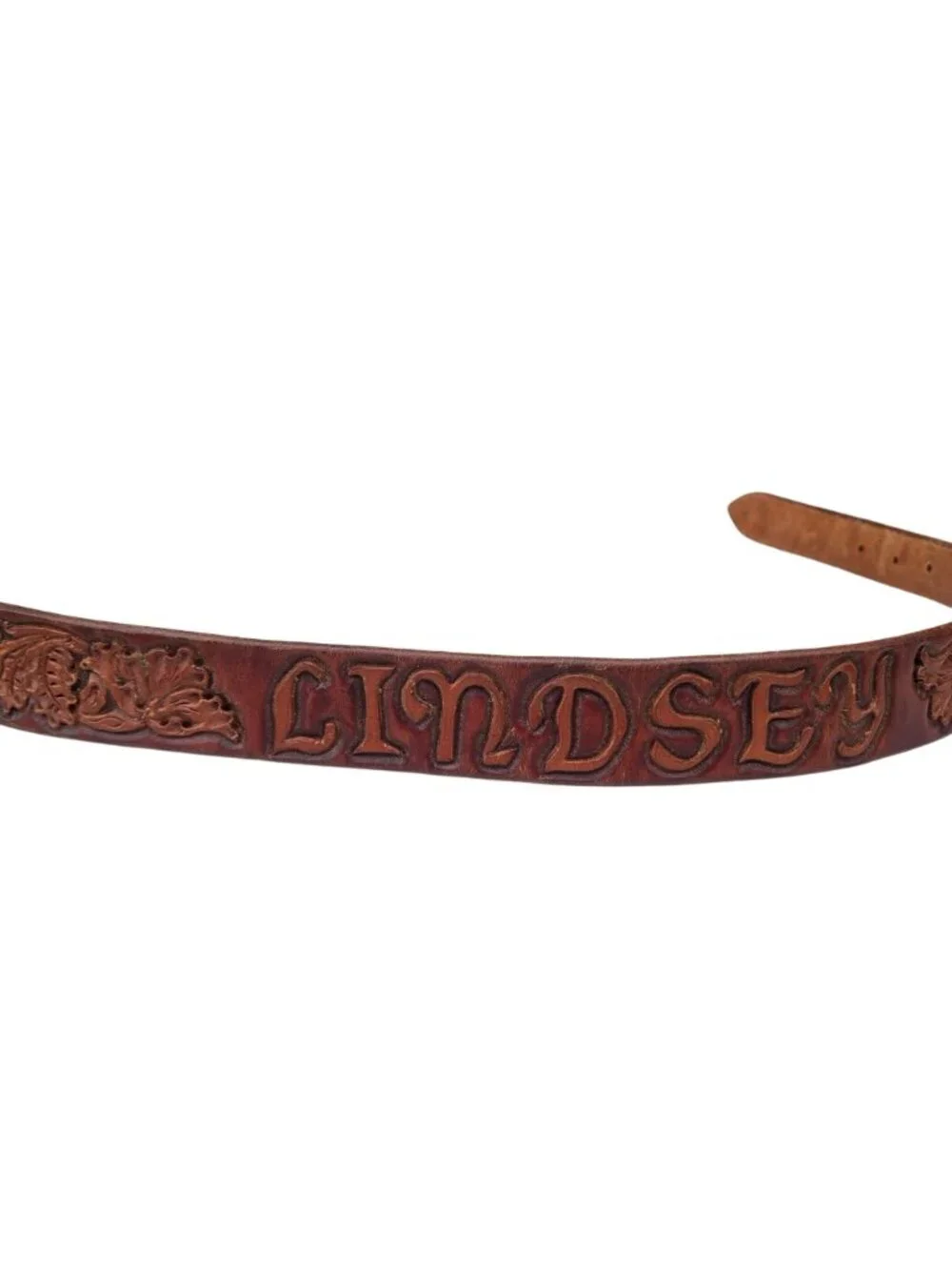 Custom Tooled Leather Belt Lindsey Child Size Western Cowboy Kid Sundance WY Vtg